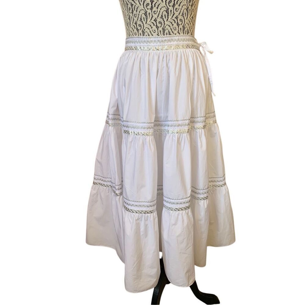 Ralph Lauren Black Label Cotton Tiered Midi Skirt White Size 8 - Picture 1 of 12
